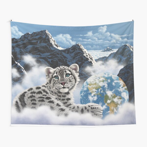 Bed Of Clouds, snow leopard and earth Tapestry