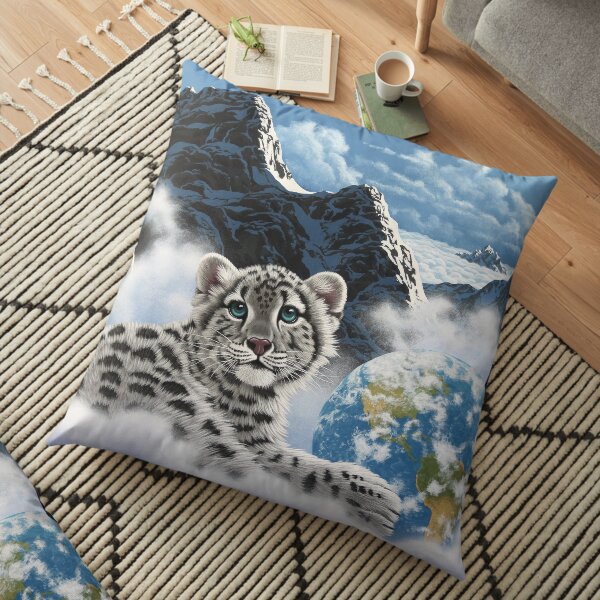 Bed Of Clouds, snow leopard and earth Floor Pillow
