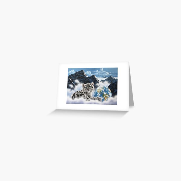 Bed Of Clouds, snow leopard and earth Greeting Card