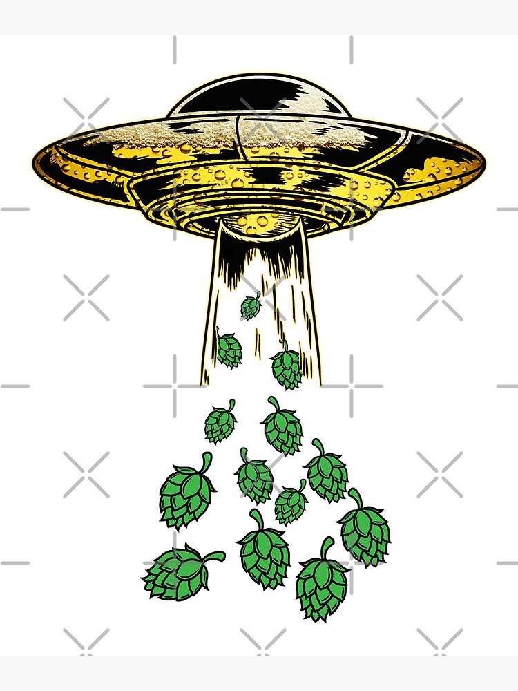 Disover Funny Unique Beer UFO Space Alien Hops Art T Shirt Gift Beer Drinking Lover Tshirt Oktoberfest 2018, Premium Matte Vertical Poster