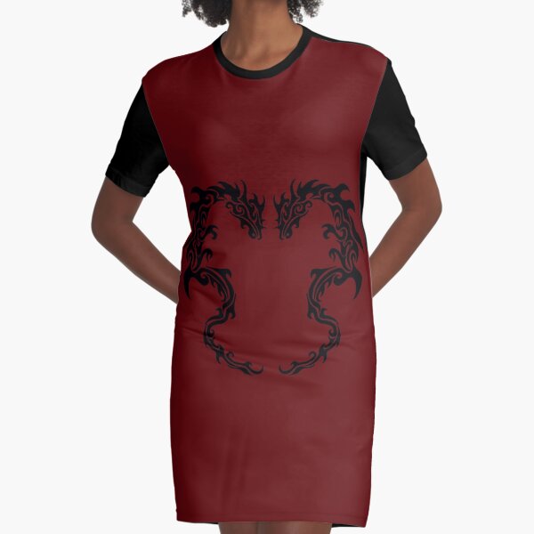 Zwei Stammes-Drachen auf Rot T-Shirt Kleid