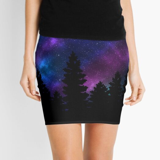 Silhouette tree against a starry night Mini Skirt