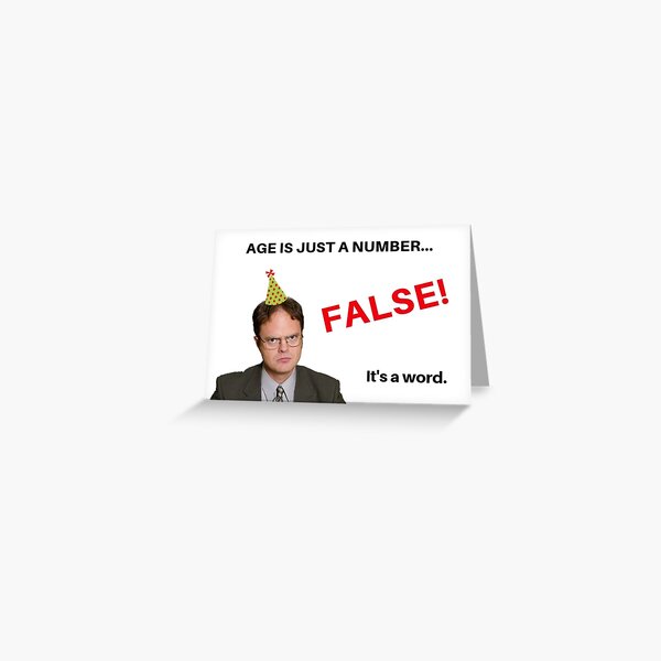 Vista previa del artículo con la obra «Tarjeta de cumpleaños de The Office, Dwight Schrute, La edad es solo un número, FALSO, memes, regalos, presentes, ideas, genial, buenas vibraciones, comedia, humor», diseñado y vendido por avit1.