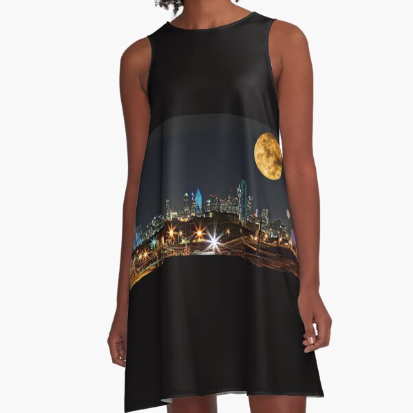 Dallas Skyline Supermoon 2015 A-Line Dress