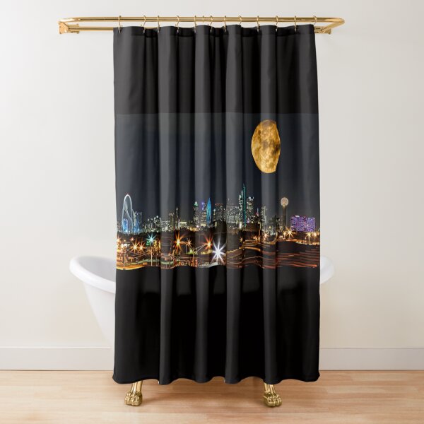 Dallas Skyline Supermoon 2015 Shower Curtain