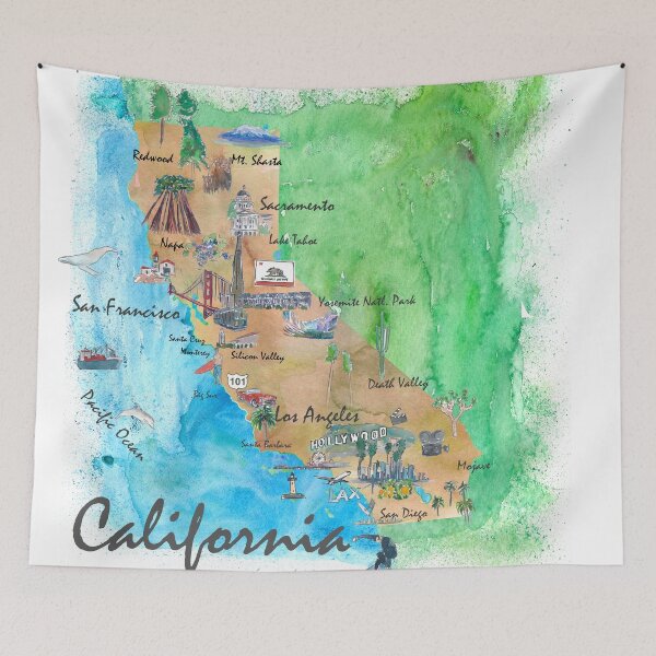 Item preview, California with tourist top ten retro style highlights designed and sold by artshop77.