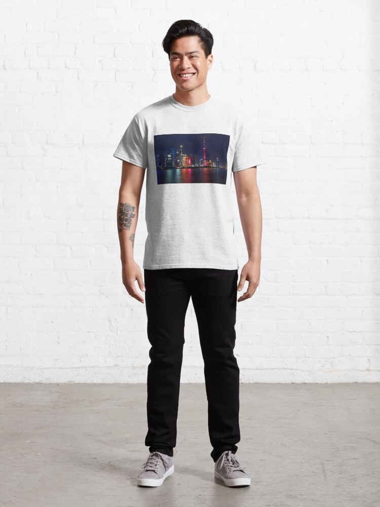 Thumbnail 3 of 7, Classic T-Shirt, Shanghai Skyline at Night designed and sold by Warren Paul Harris.