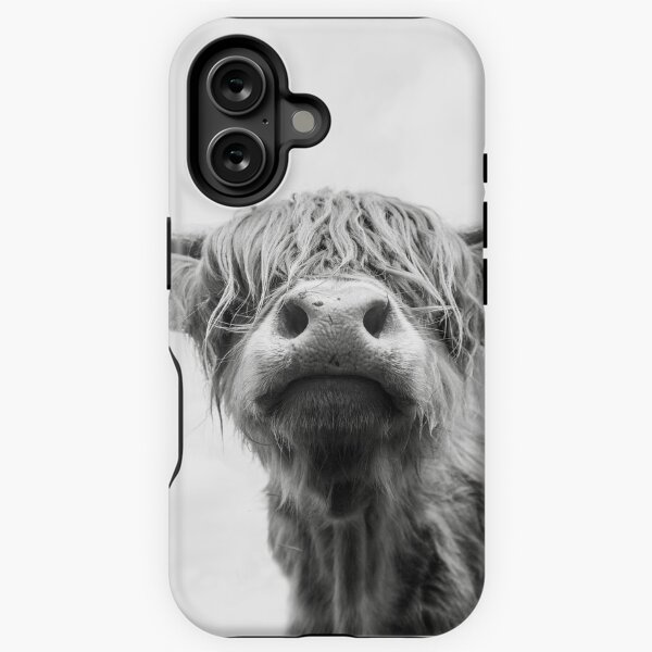 Vista previa del artículo con la obra «Highland Cow en blanco y negro», diseñado y vendido por Alex Sharp.