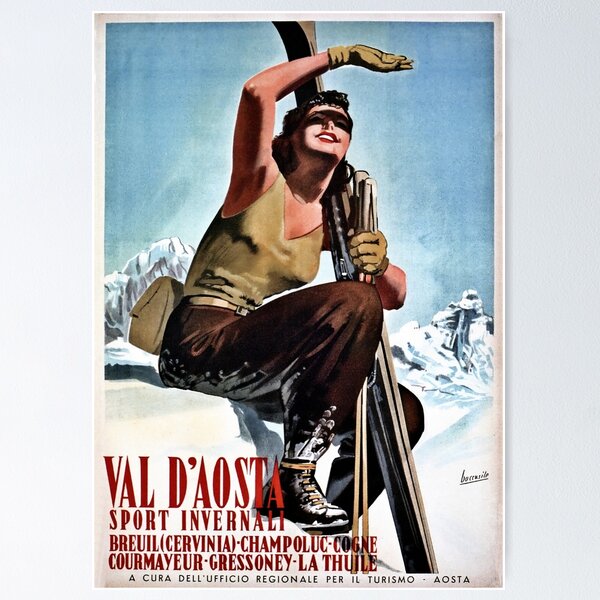 Vintage Italian winter sports travel ad Aosta Valley Poster