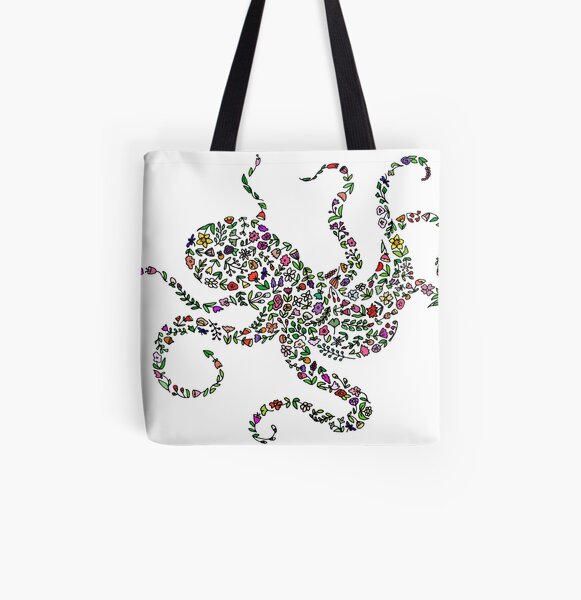 Floral Octopus All Over Print Tote Bag