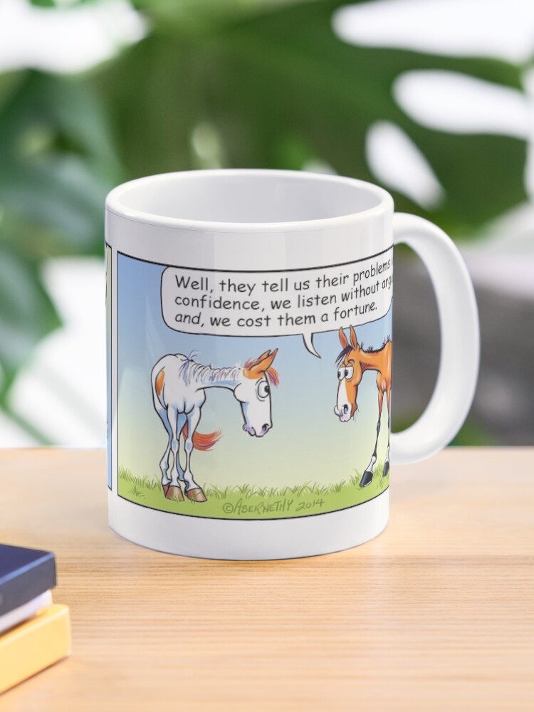 Thumbnail 1 of 6, Coffee Mug, Fergus the Horse: "Therapist" Comic Strip designed and sold by Jean Abernethy.