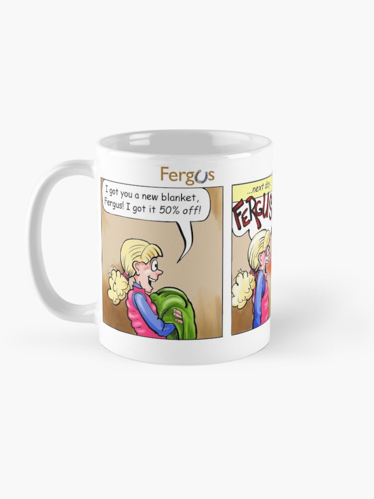 Thumbnail 3 of 6, Coffee Mug, Fergus the Horse: "50% Off" Comic Strip designed and sold by JeanAbernethy.