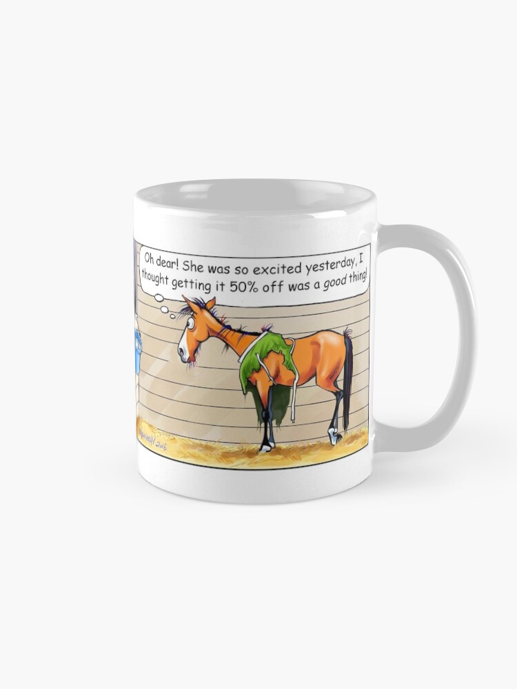 Thumbnail 5 of 6, Coffee Mug, Fergus the Horse: "50% Off" Comic Strip designed and sold by JeanAbernethy.