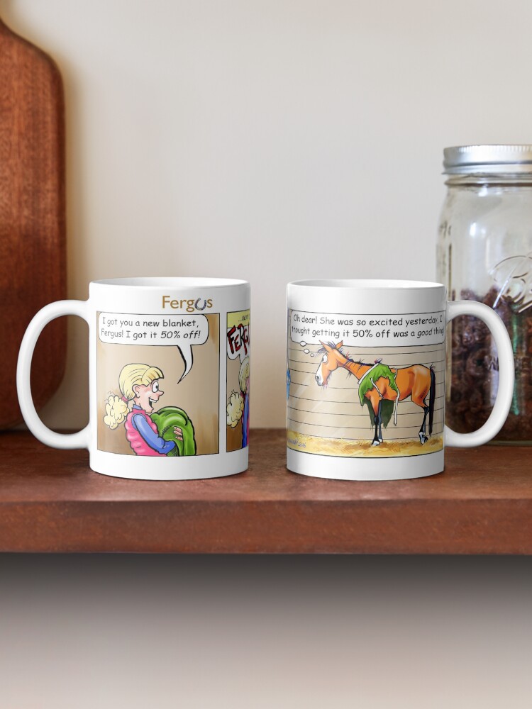 Thumbnail 2 of 6, Coffee Mug, Fergus the Horse: "50% Off" Comic Strip designed and sold by JeanAbernethy.