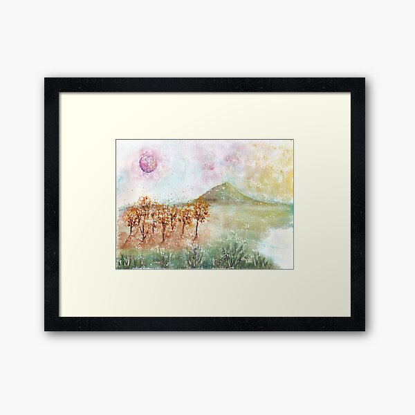 Watercolor Pink Moon Landscape Framed Art Print