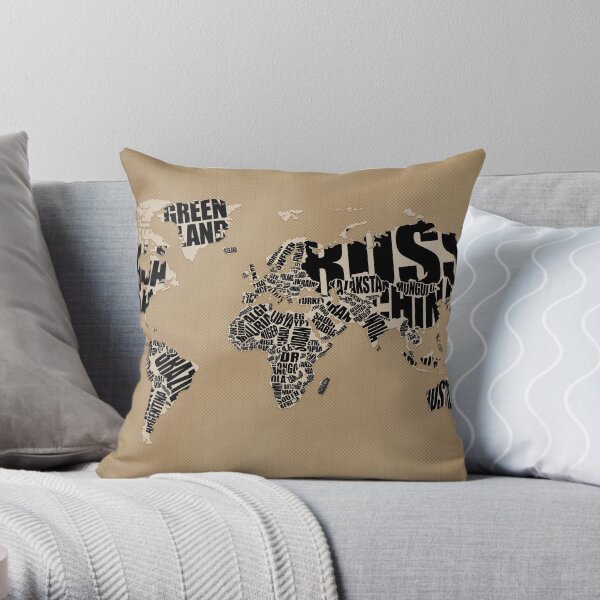 Typographic World Map Throw Pillow