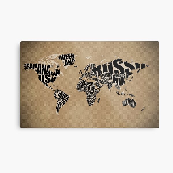 Typographic World Map Metal Print