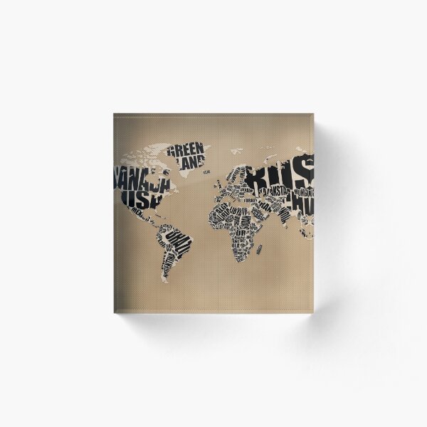 Typographic World Map Acrylic Block