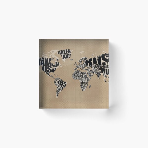 Typographic World Map Acrylic Block