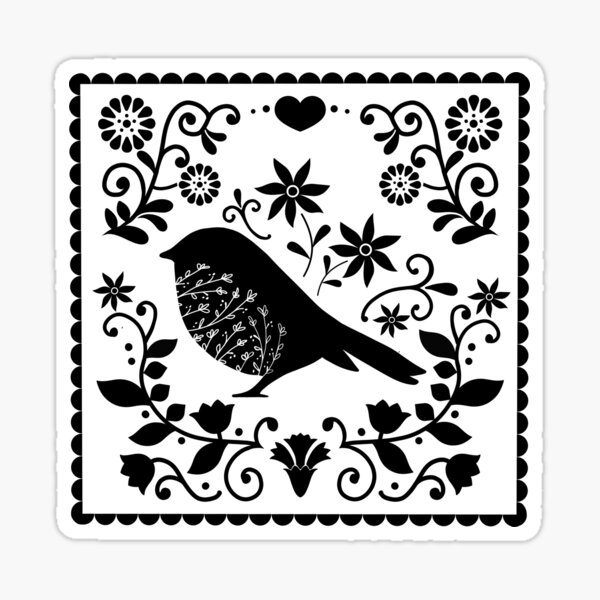 Item preview, Woodland Folk Black And White Blue Bird Tile  designed and sold by BunnyThePainter.