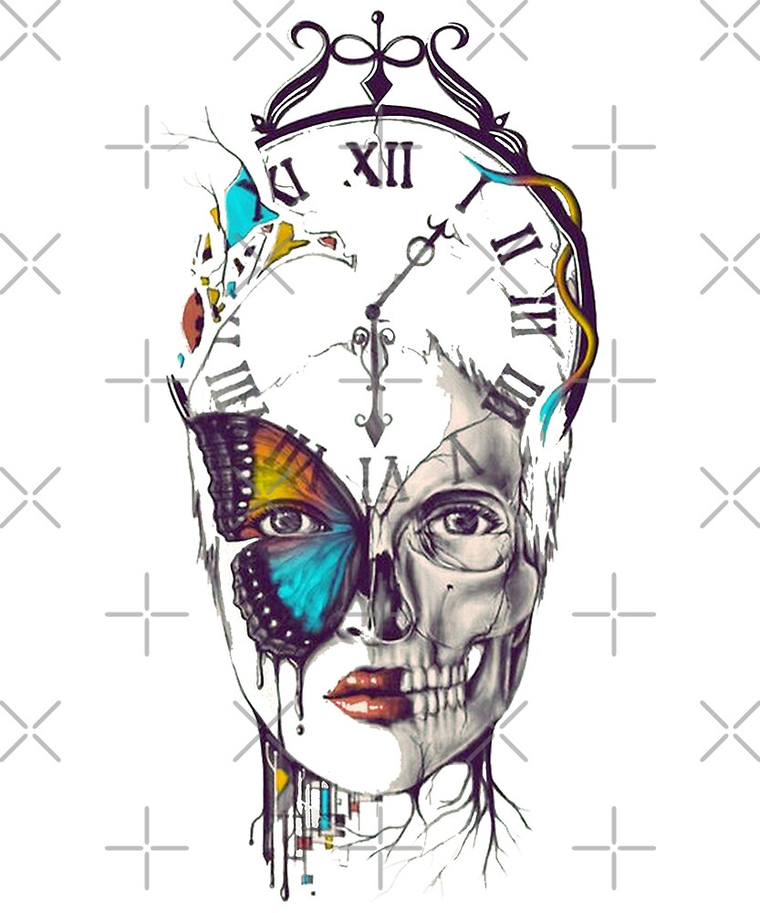 Woman Half Skull Face With Time By Dibbadesigns Redbubble