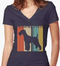 Vintage Retro Airedale Terrier Dog Women's Fitted V-Neck T-Shirt
