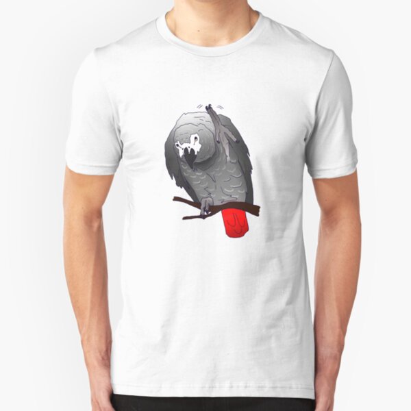 African Grey Parrot Perching Waving on a Branch Slim Fit T-Shirt