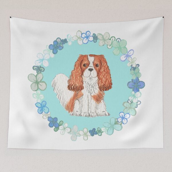 Item preview, Cavalier King Charles Spaniel - Blue Flower Garland  designed and sold by jollyinu.