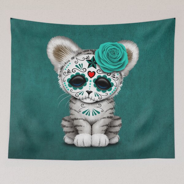 Item preview, Blue Day of the Dead Sugar Skull White Tiger Cub designed and sold by JeffBartels.