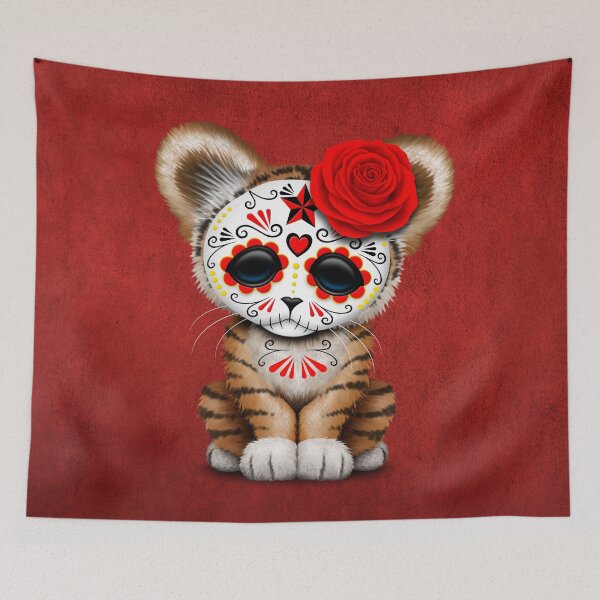 Item preview, Red Day of the Dead Sugar Skull Tiger Cub designed and sold by JeffBartels.