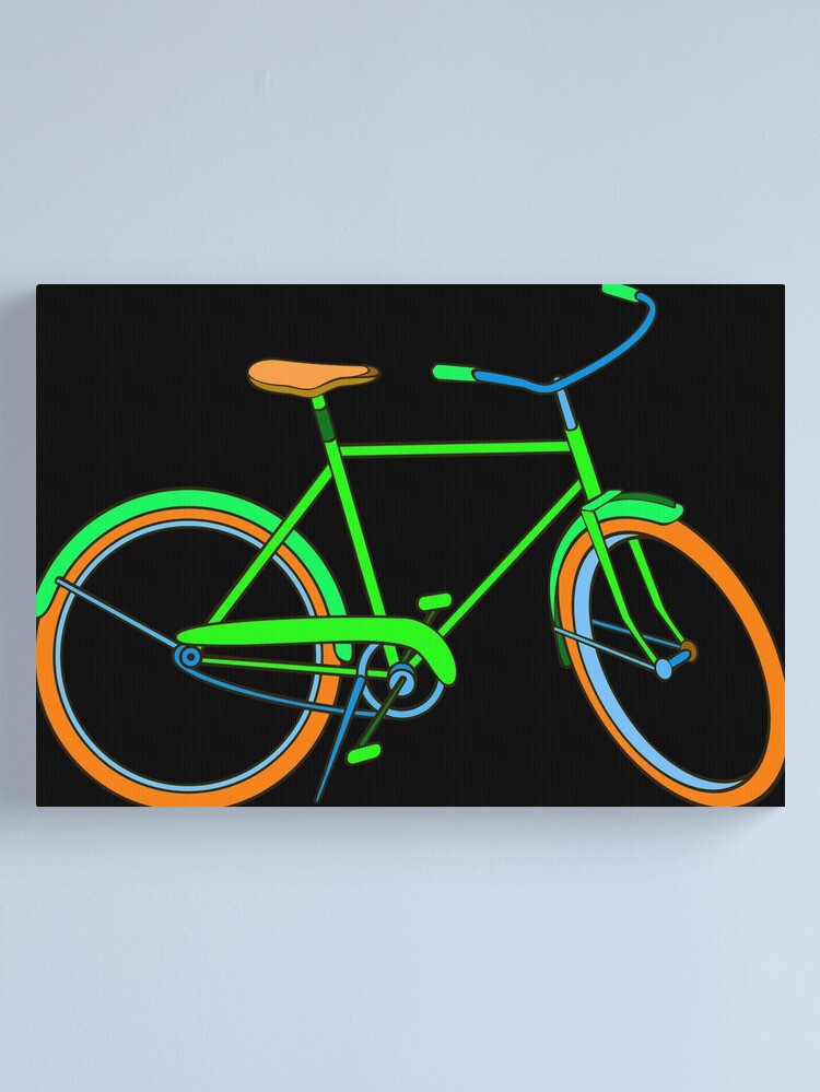 Lienzo for Sale con la obra «Bicicleta Neon Con Naranja Y Verde