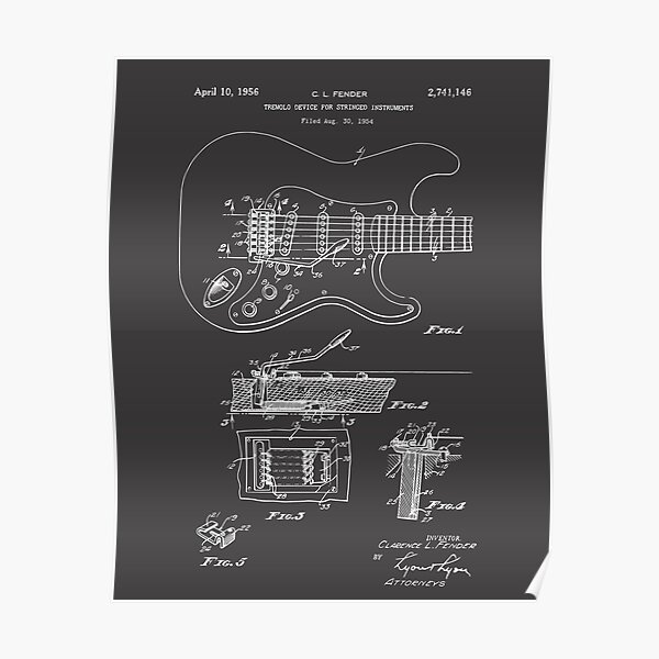 Fender Guitar Tremolo Patent Image 1956 Poster