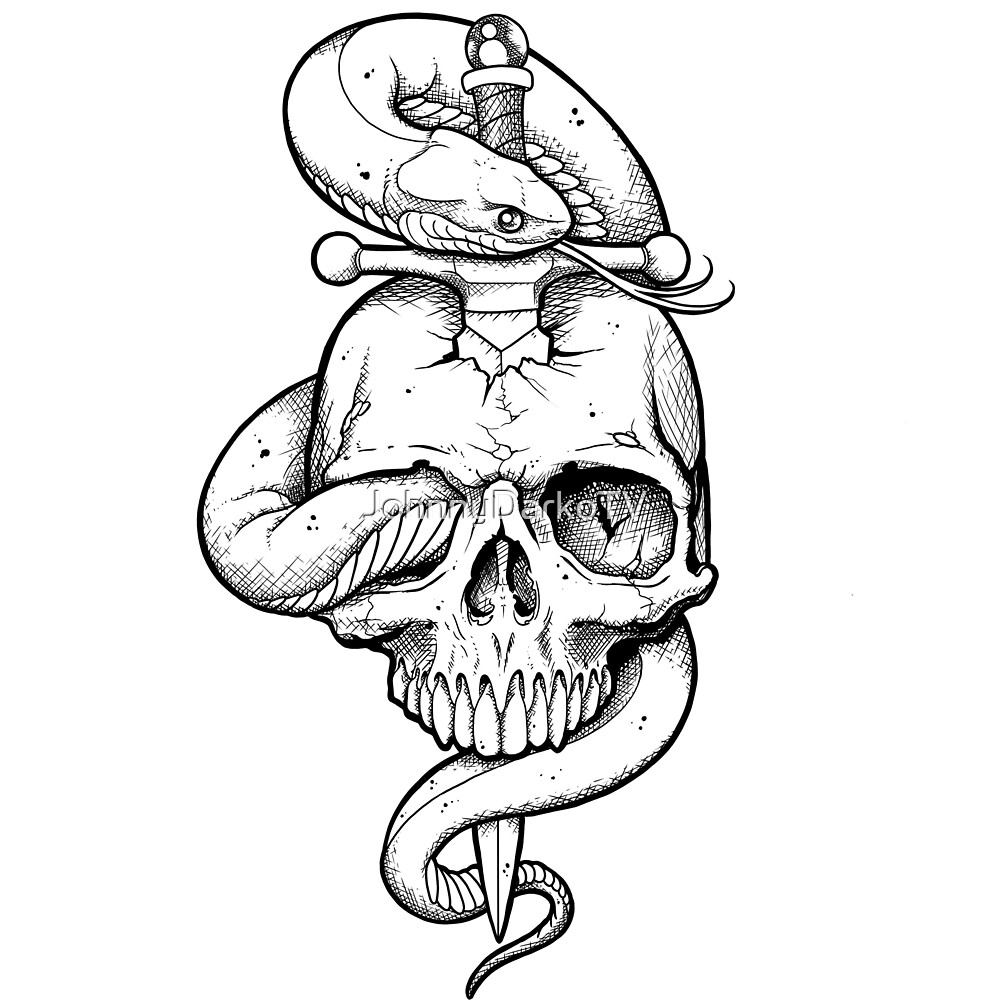 "Snake & Skull" by JohnnyDarkoTV Redbubble