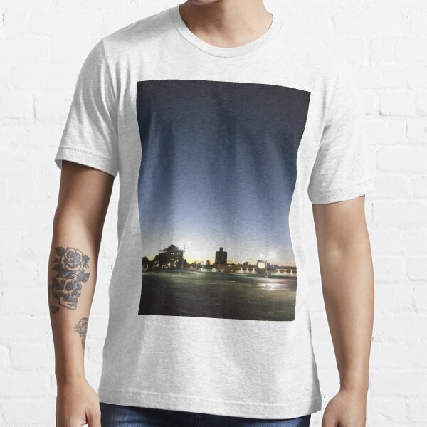 #sunset, #sky, #city, #moon, #water, #dusk, #architecture, #cityscape, #Evening, #Morning Essential T-Shirt