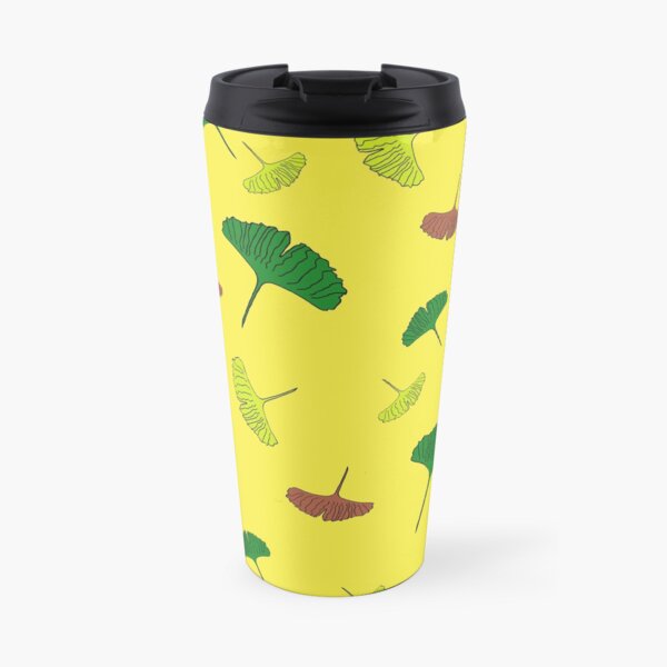 Green, yellow, brown, Ginkgo pattern, ginkgo biloba, australian leaf, leaves, nature, gingko, new zealand leaf, yellow background Travel Mug