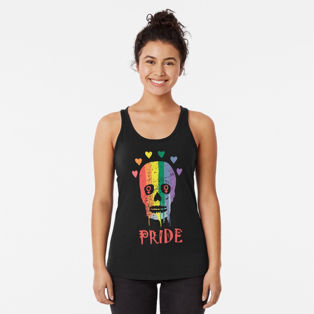 Discover Pride Skeleton Halloween LGBT Rainbow T-Shirt Racerback Tank Top