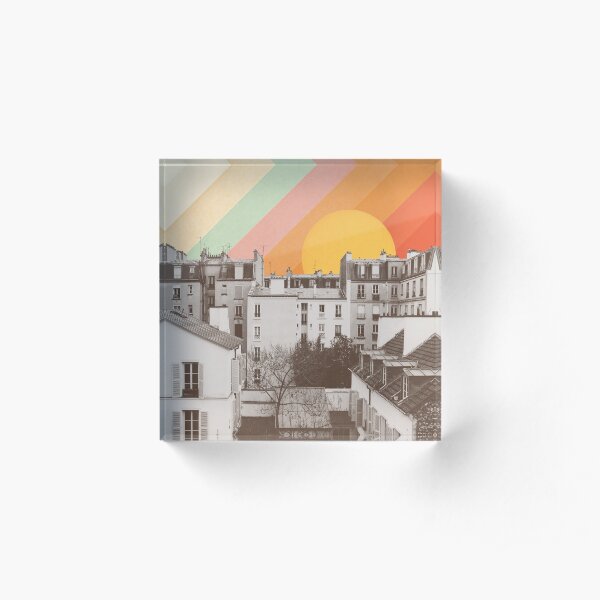 Rainbow Sky Above Paris Acrylic Block