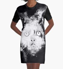 gxp cute cat blue eyes splatter watercolor black white Graphic T-Shirt Dress