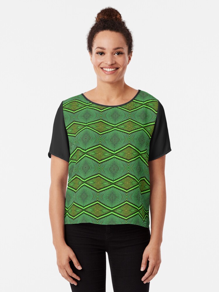 Chiffon Top, Green Feather Pattern designed and sold by Warren Paul Harris