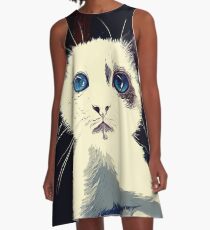 gxp cute cat blue eyes vector art foggy night A-Line Dress