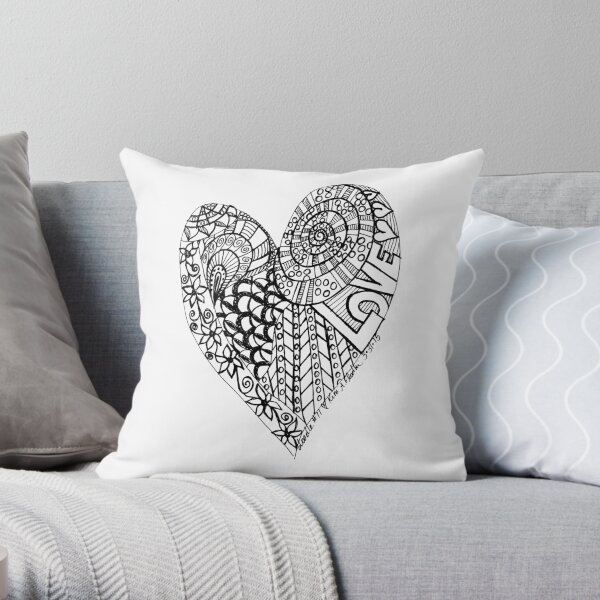 Love Heart in Black & White Throw Pillow