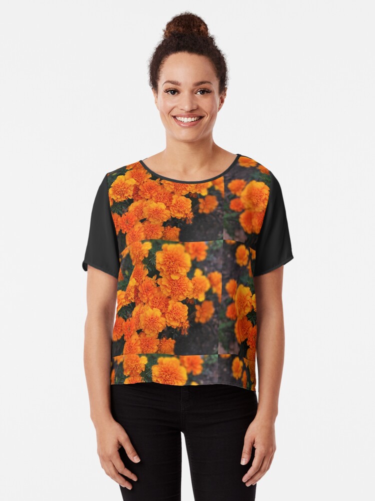 Chiffon Top,  Mexican marigold flower designed and sold by santoshputhran