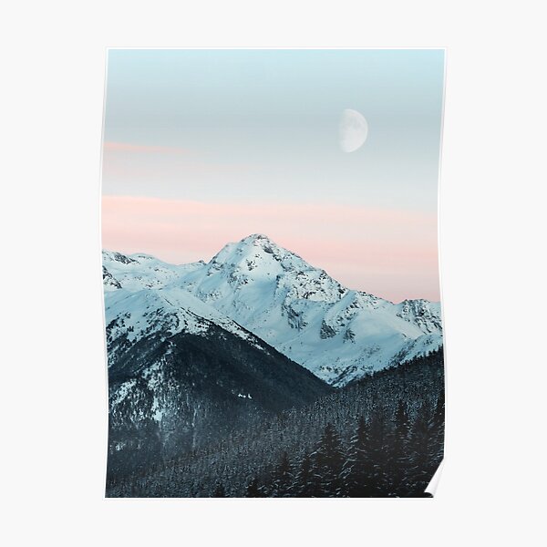 Montagnes, lune, nature, impression de mode, art scandinave, art moderne, art mural, impression, minimaliste, moderne Poster