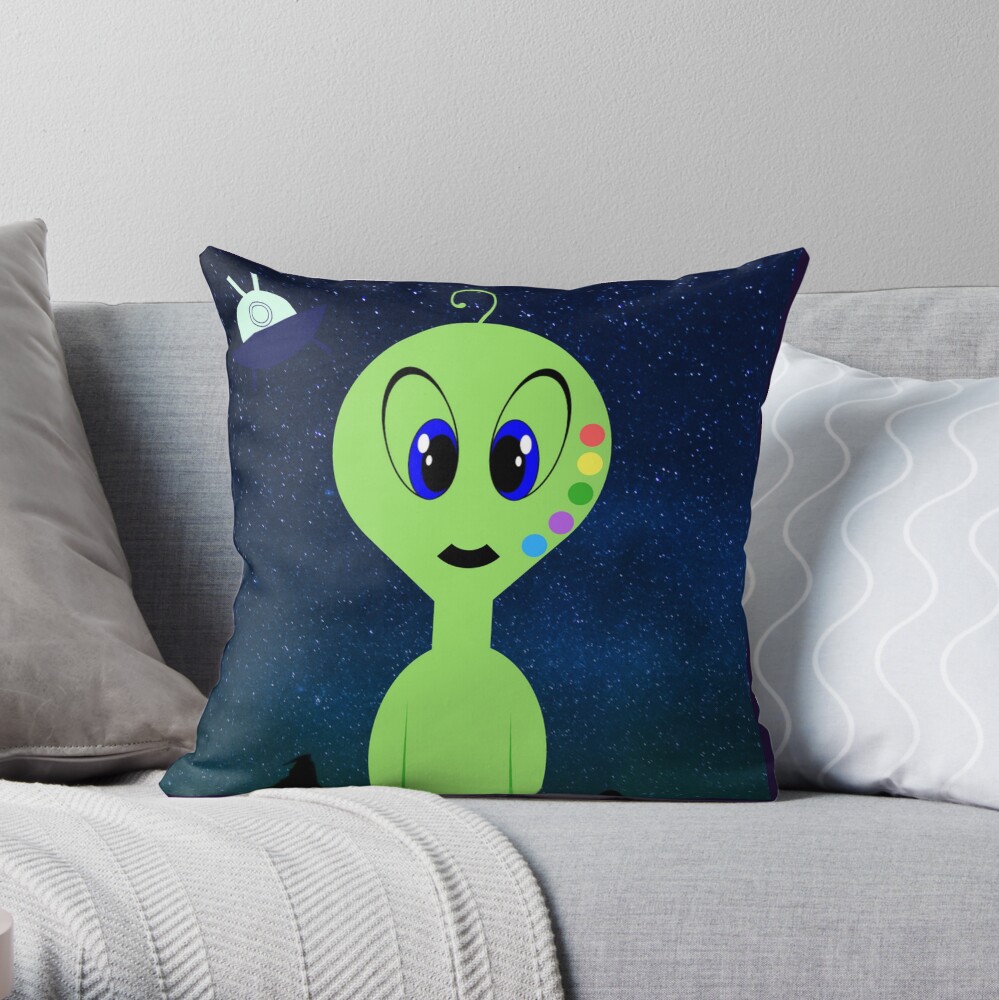 Rainbow Alien Throw Pillow