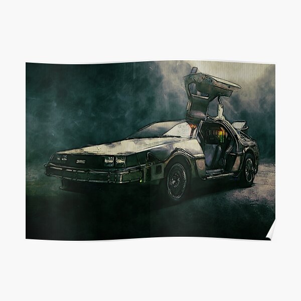 Volver a la acuarela Future DeLorean Póster