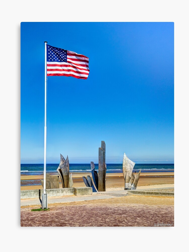 Old Glory And Les Braves Omaha Beach Narrow Version Canvas Print