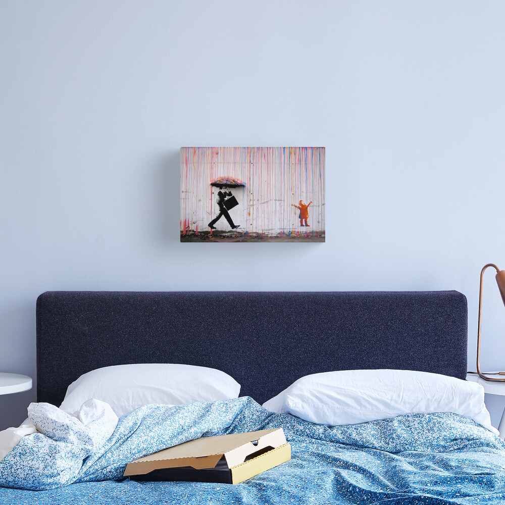 Banksy Umbrella Rainbow Happy Girl Canvas Print