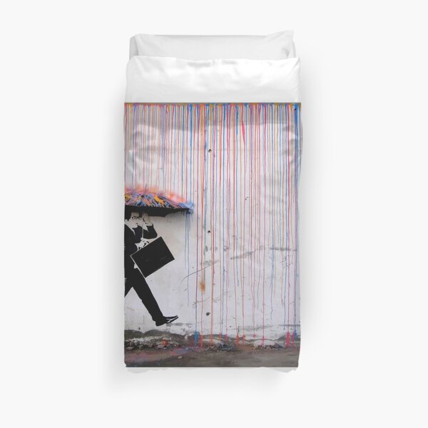 Banksy Umbrella Rainbow Happy Girl Duvet Cover
