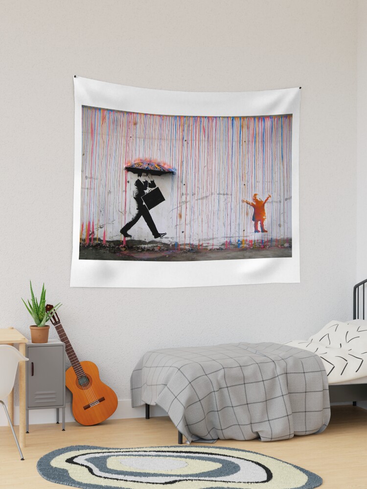 Banksy Umbrella Rainbow Happy Girl | Poster