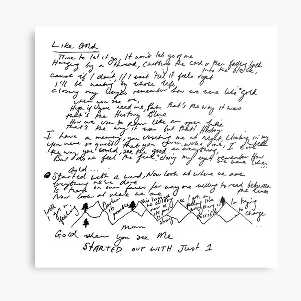 Like Gold - Handwritten Lyrics Photographic Print for Sale by KaiDee